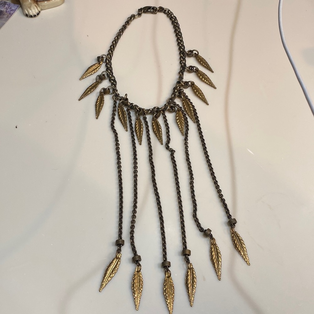 Gold & brass feather necklace